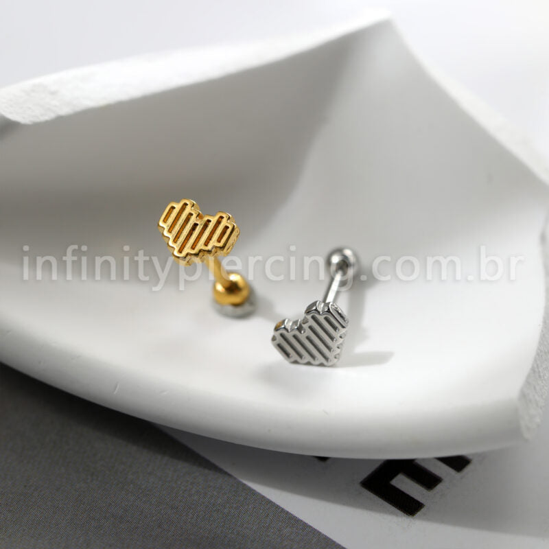 Piercing Barbell Aço Cirúrgico Coração Detalhado