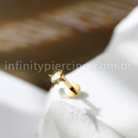 Piercing Labret Titânio Quatro Pontas Zircônia Oval