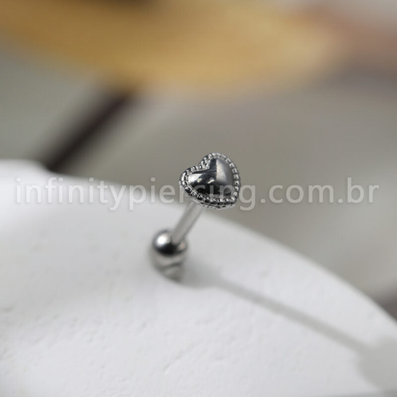 Piercing Barbell Aço Cirúrgico Coração
