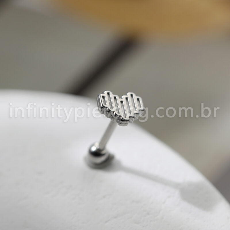 Piercing Barbell Aço Cirúrgico Coração Detalhado