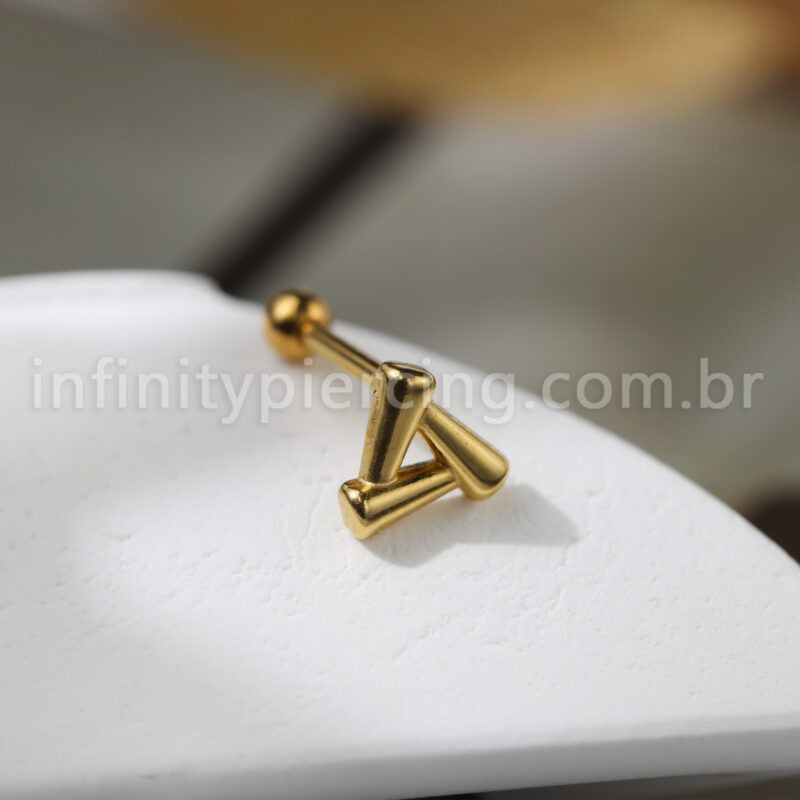 Piercing Minibarbell Aço Cirúrgico Triângulo Vazado Liso
