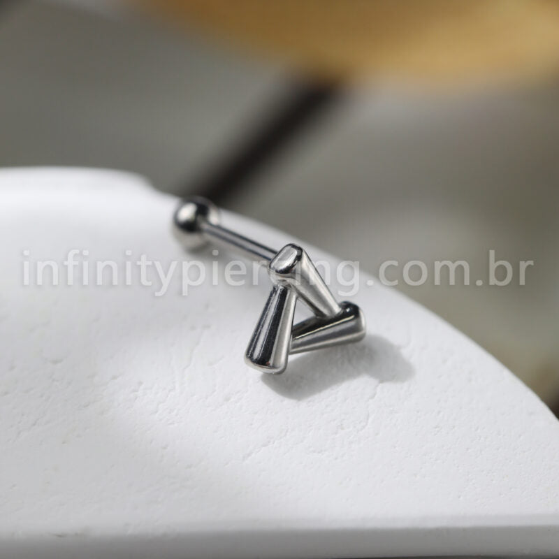 Piercing Minibarbell Aço Cirúrgico Triângulo Vazado Liso