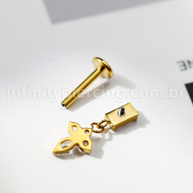 Piercing Labret Retangulo Titânio Com Pingente Zircônia