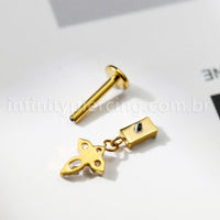 Piercing Labret Retangulo Titânio Com Pingente Zircônia