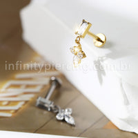 Piercing Labret Retangulo Titânio Com Pingente Zircônia