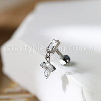 Piercing Labret Retangulo Titânio Com Pingente Zircônia