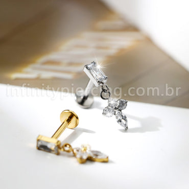 Piercing Labret Retangulo Titânio Com Pingente Zircônia