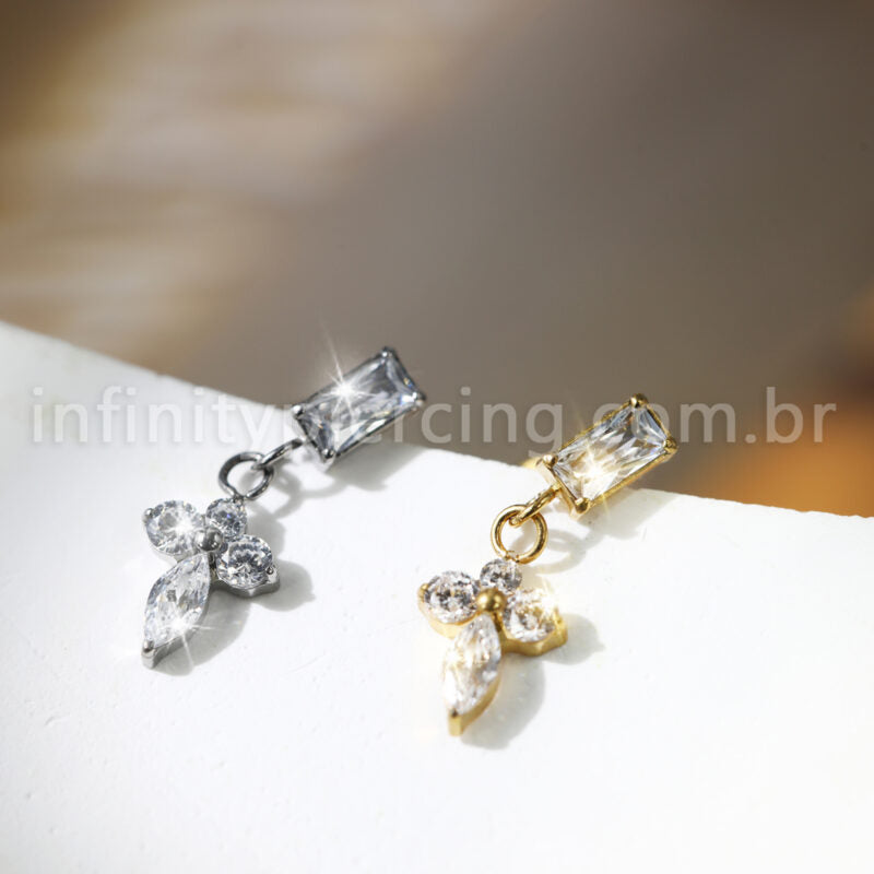 Piercing Labret Retangulo Titânio Com Pingente Zircônia
