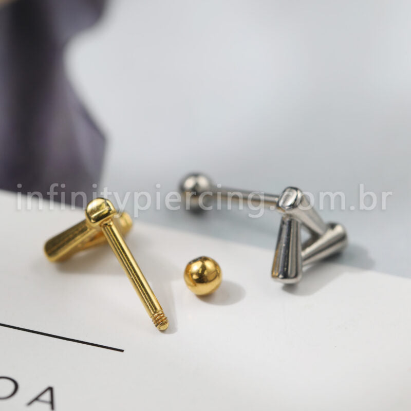 Piercing Minibarbell Aço Cirúrgico Triângulo Vazado Liso