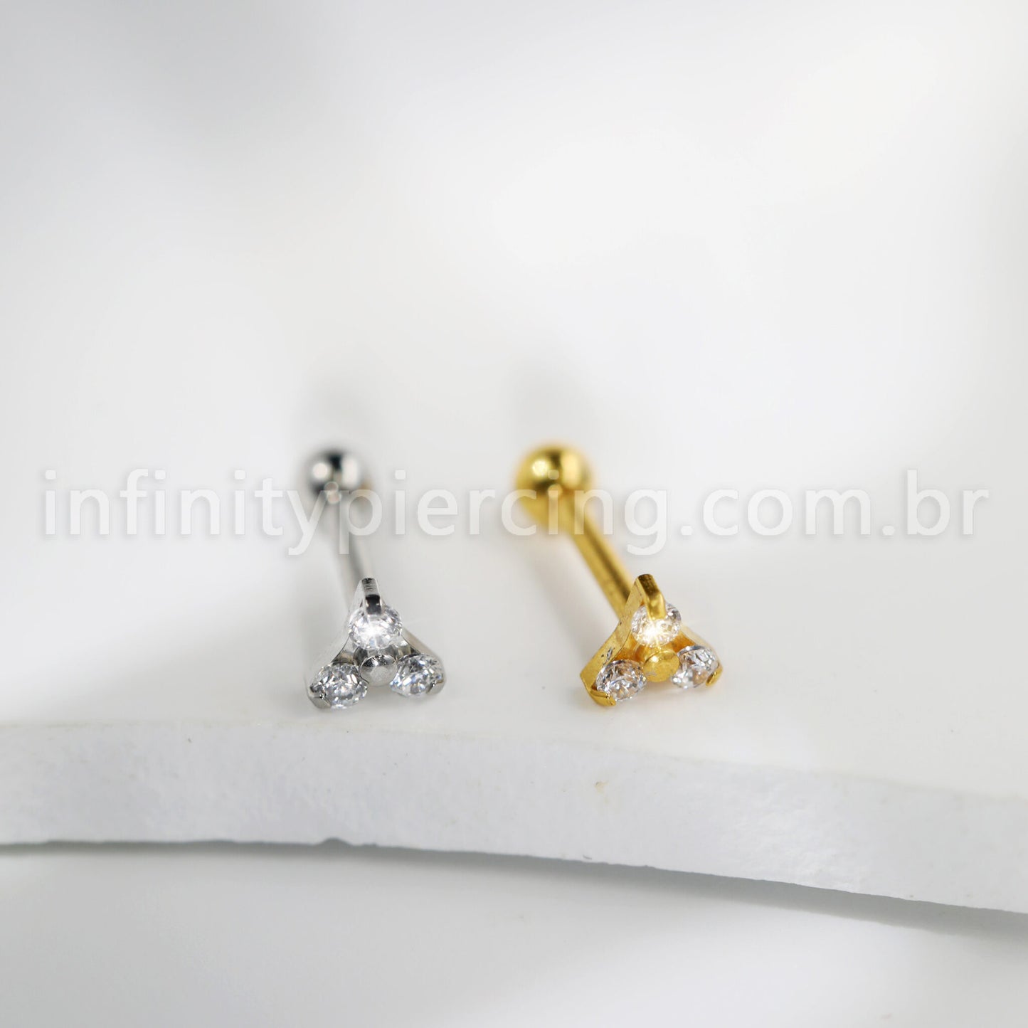 Piercing Barbell Aço Cirúrgico Trinity Zircônia