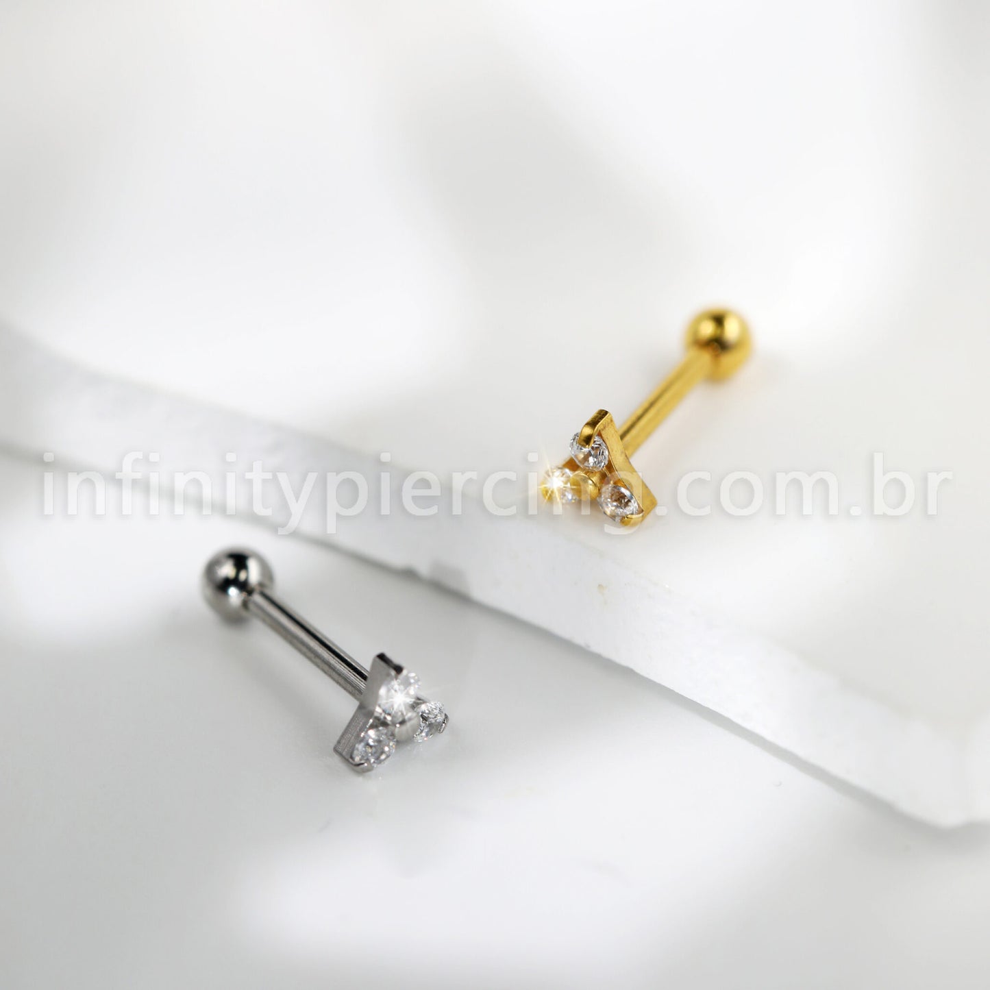 Piercing Barbell Aço Cirúrgico Trinity Zircônia