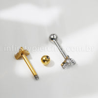 Piercing Barbell Aço Cirúrgico Trinity Zircônia