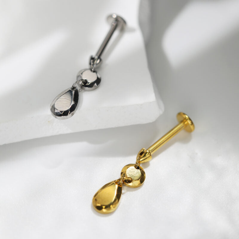 Piercing Labret Titânio Com Pingente Gota