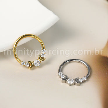 Piercing Argola Titânio Segmento Articulado Lua Com Zircônia Cravejada