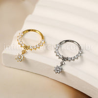 Piercing Argola Titânio Segmento Articulado Zircônia Frontal Com Pingente Flor