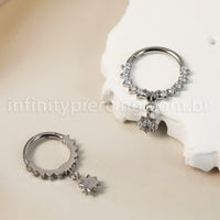 Piercing Argola Titânio Segmento Articulado Zircônia Frontal Com Pingente Flor