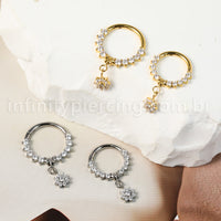 Piercing Argola Titânio Segmento Articulado Zircônia Frontal Com Pingente Flor