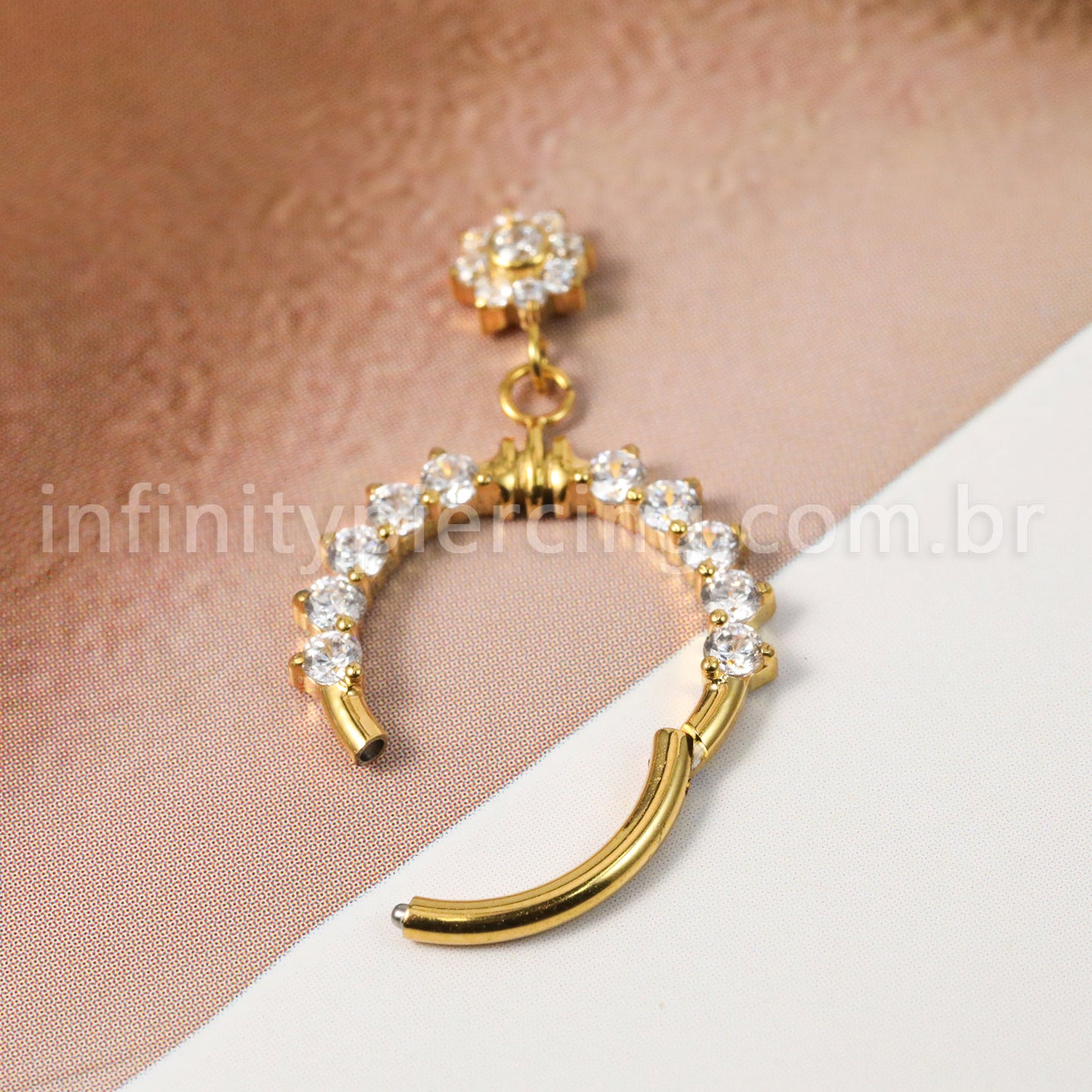 Piercing Argola Titânio Segmento Articulado Zircônia Frontal Com Pingente Flor