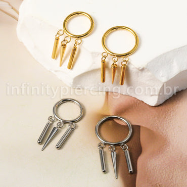 Piercing Argola Titânio Segmento Articulado Com Pingentes