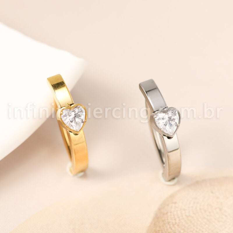 Piercing Argola Umbigo Titânio Coração Zircônia