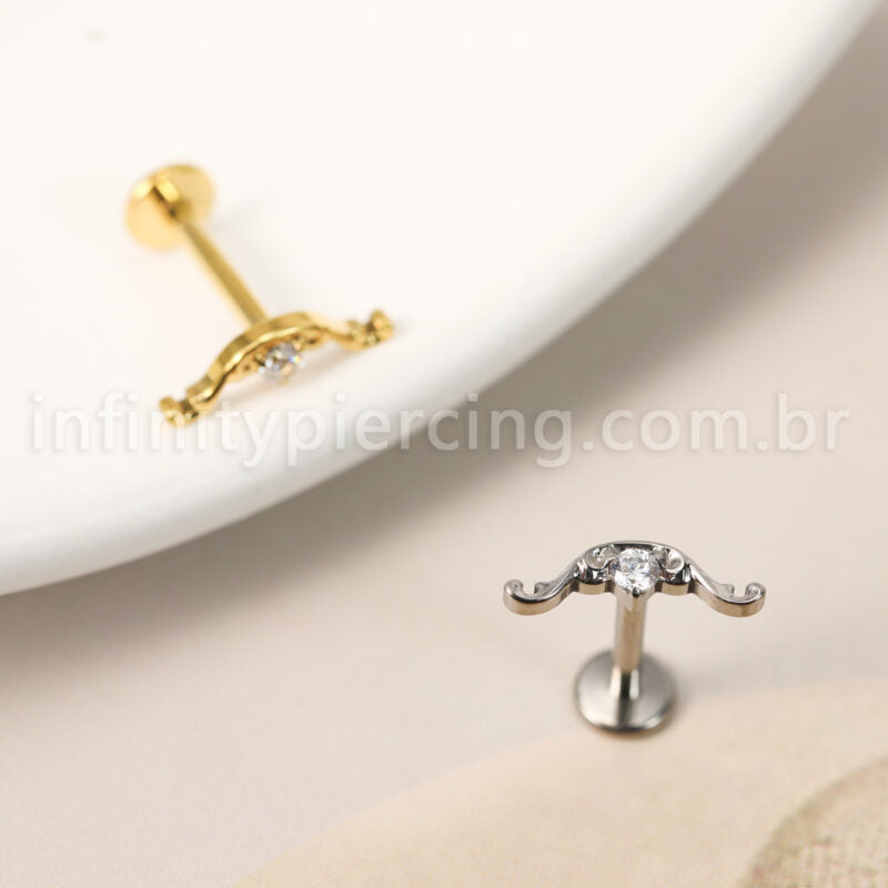 Piercing Labret Titânio Bigode Zircônia Cravejada