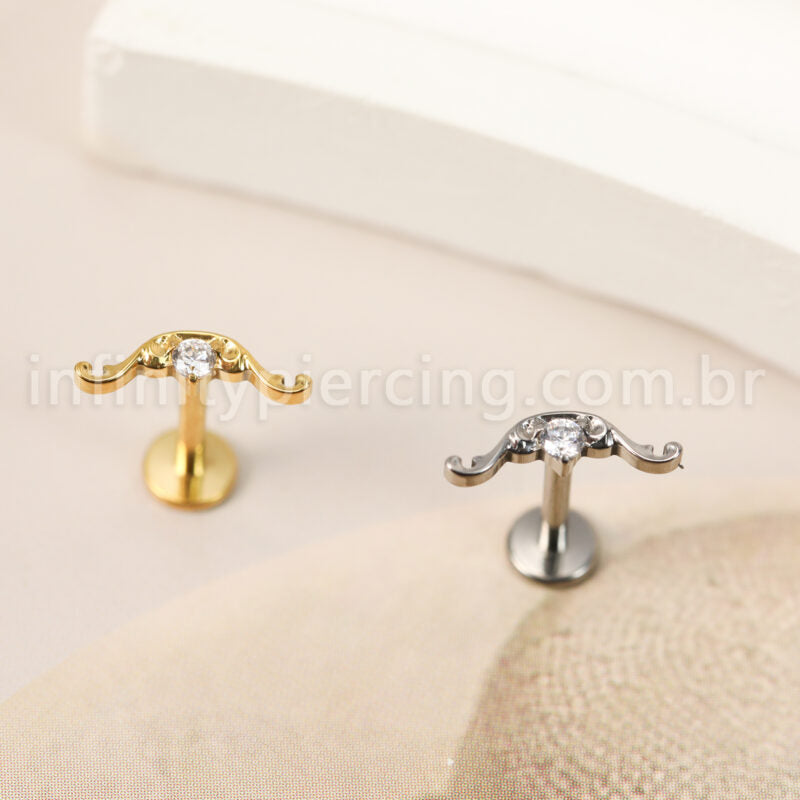 Piercing Labret Titânio Bigode Zircônia Cravejada