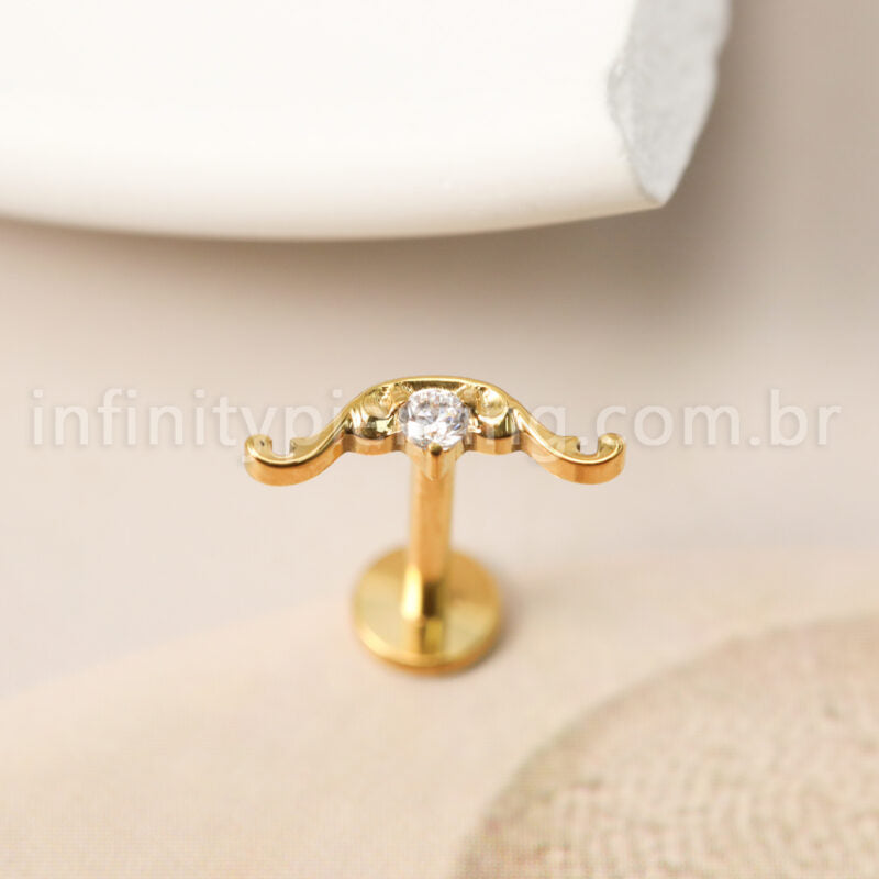 Piercing Labret Titânio Bigode Zircônia Cravejada