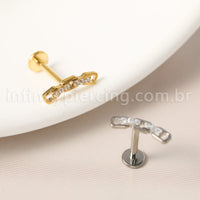 Piercing Labret Titânio Corrente Zircônia Cravejada