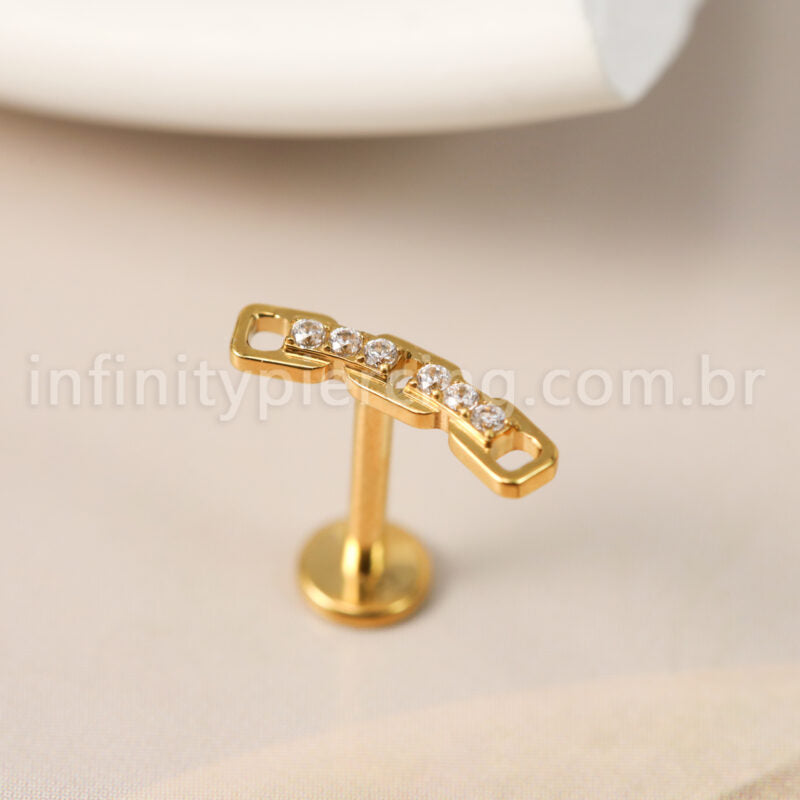 Piercing Labret Titânio Corrente Zircônia Cravejada