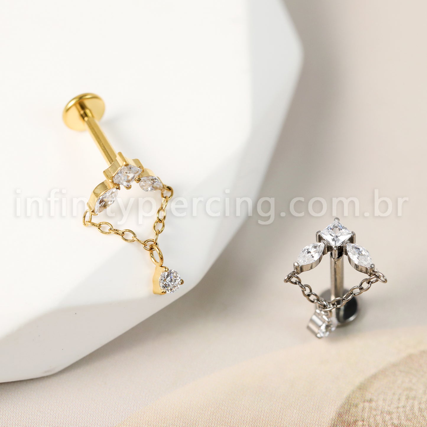 Piercing Labret Titânio Zircônia Cravejada Com Pingente