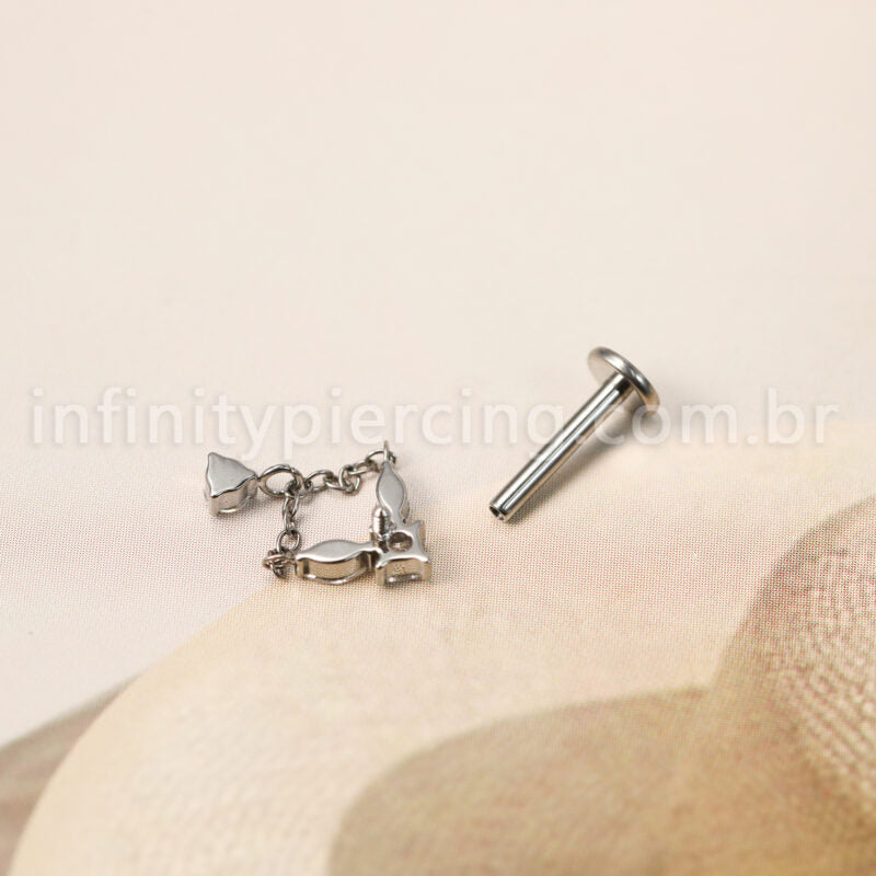 Piercing Labret Titânio Zircônia Cravejada Com Pingente