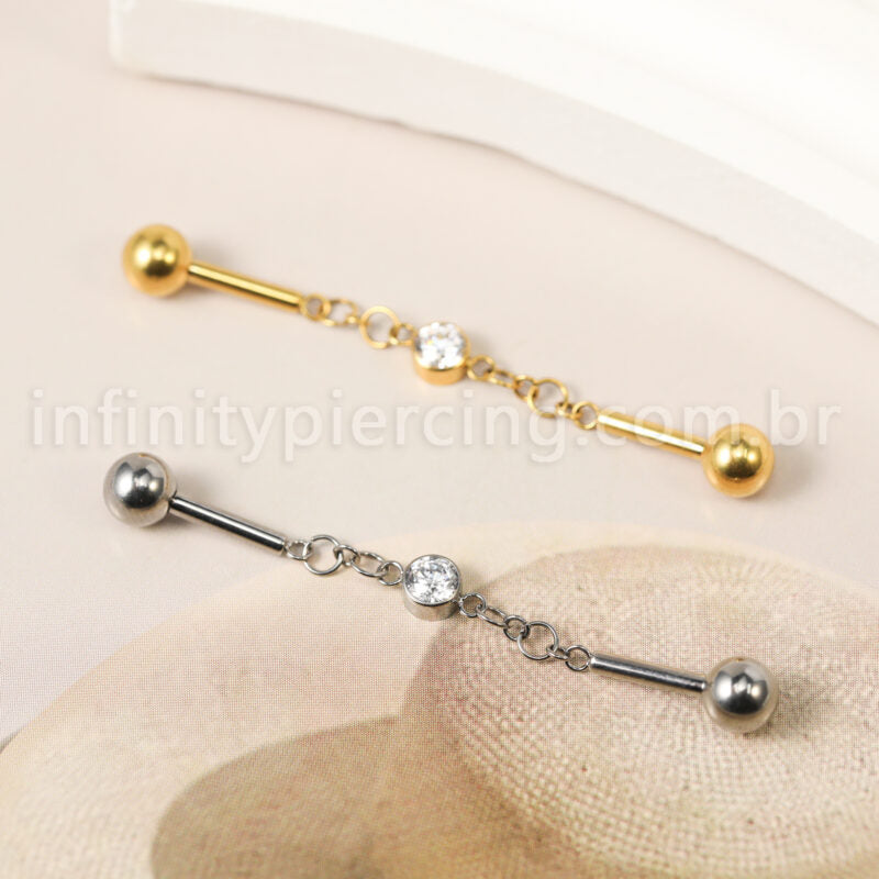 Piercing Transversal Titânio Ponto De Luz Zircônia Cravejada