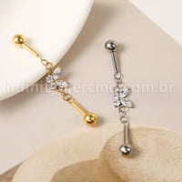 Piercing Transversal Titânio Borboleta Zircônia Cravejada