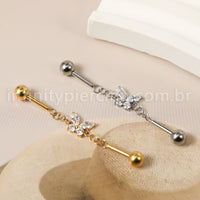 Piercing Transversal Titânio Borboleta Zircônia Cravejada