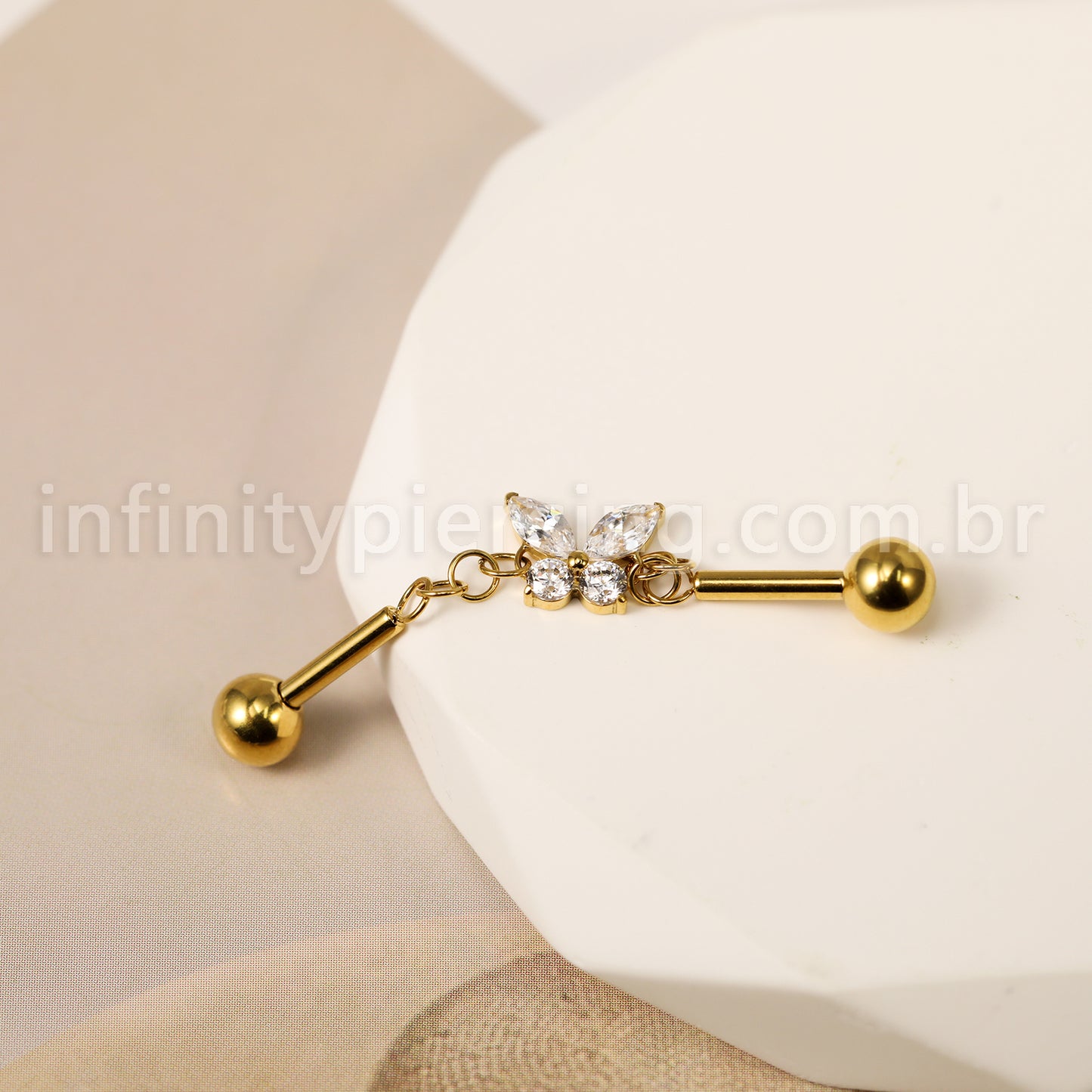Piercing Transversal Titânio Borboleta Zircônia Cravejada