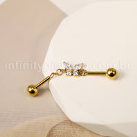 Piercing Transversal Titânio Borboleta Zircônia Cravejada