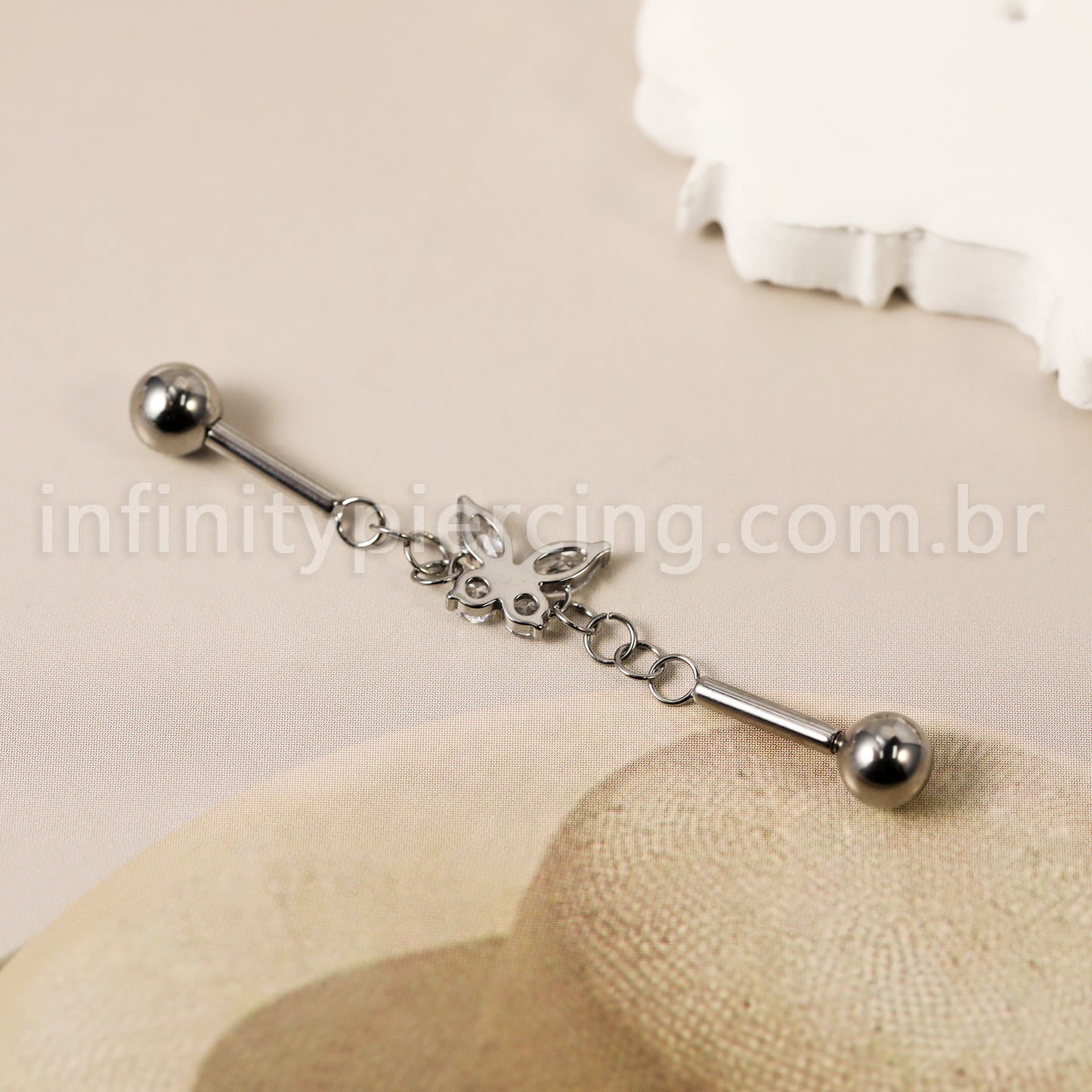 Piercing Transversal Titânio Borboleta Zircônia Cravejada