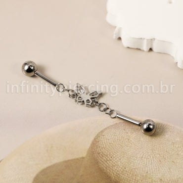 Piercing Transversal Titânio Borboleta Zircônia Cravejada
