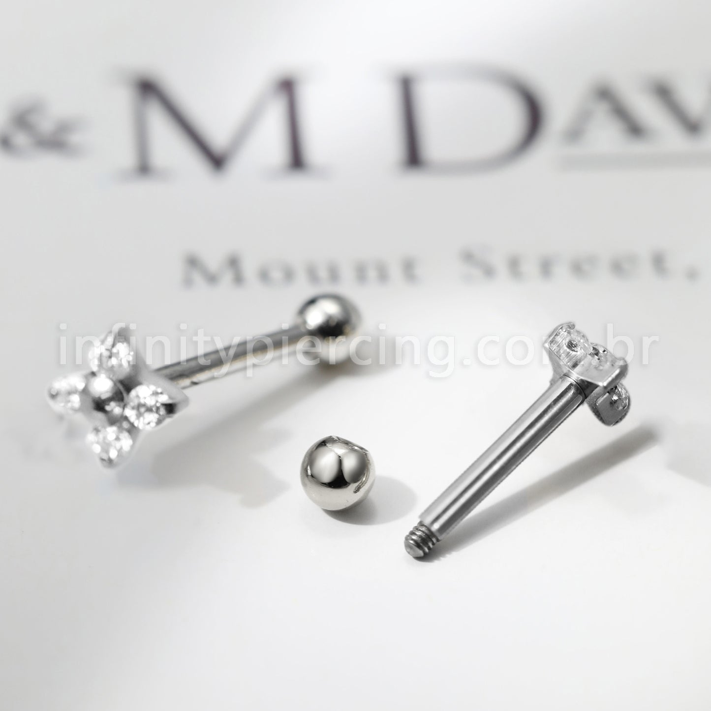 Piercing Minibarbell Aço Cirúrgico Flor Zircônia Cravejada