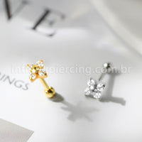 Piercing Minibarbell Aço Cirúrgico Flor Zircônia Cravejada