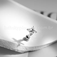 Piercing Minibarbell Aço Cirúrgico Flor Zircônia Cravejada