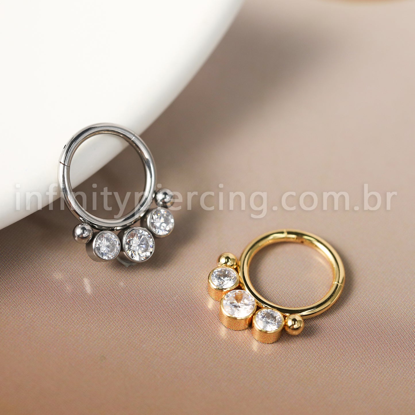 Piercing Argola Aço Cirúrgico 3 Zircônias