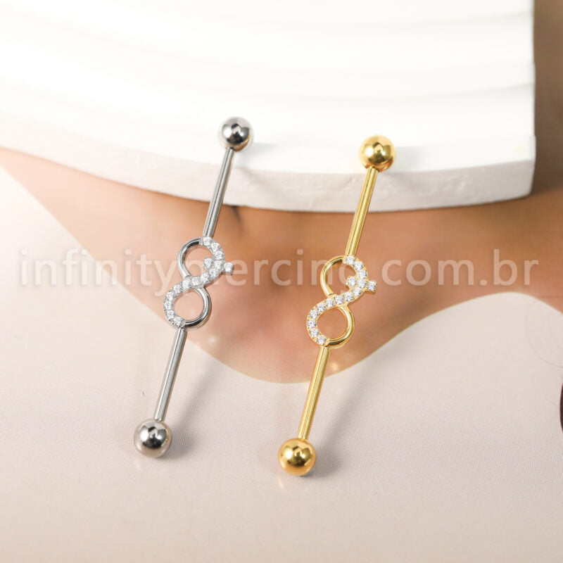 Piercing Transversal Titânio Infinito Zircônia Cravejada