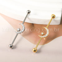Piercing Transversal Titânio Lua/Estrela Zircônia Cravejada