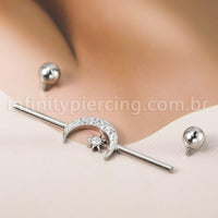 Piercing Transversal Titânio Lua/Estrela Zircônia Cravejada