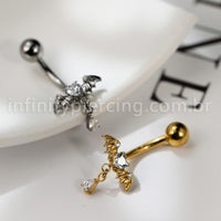 Piercing Banana Titânio Coração Zircônia Com Asas De Morcego