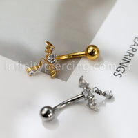 Piercing Banana Titânio Coração Zircônia Com Asas De Morcego