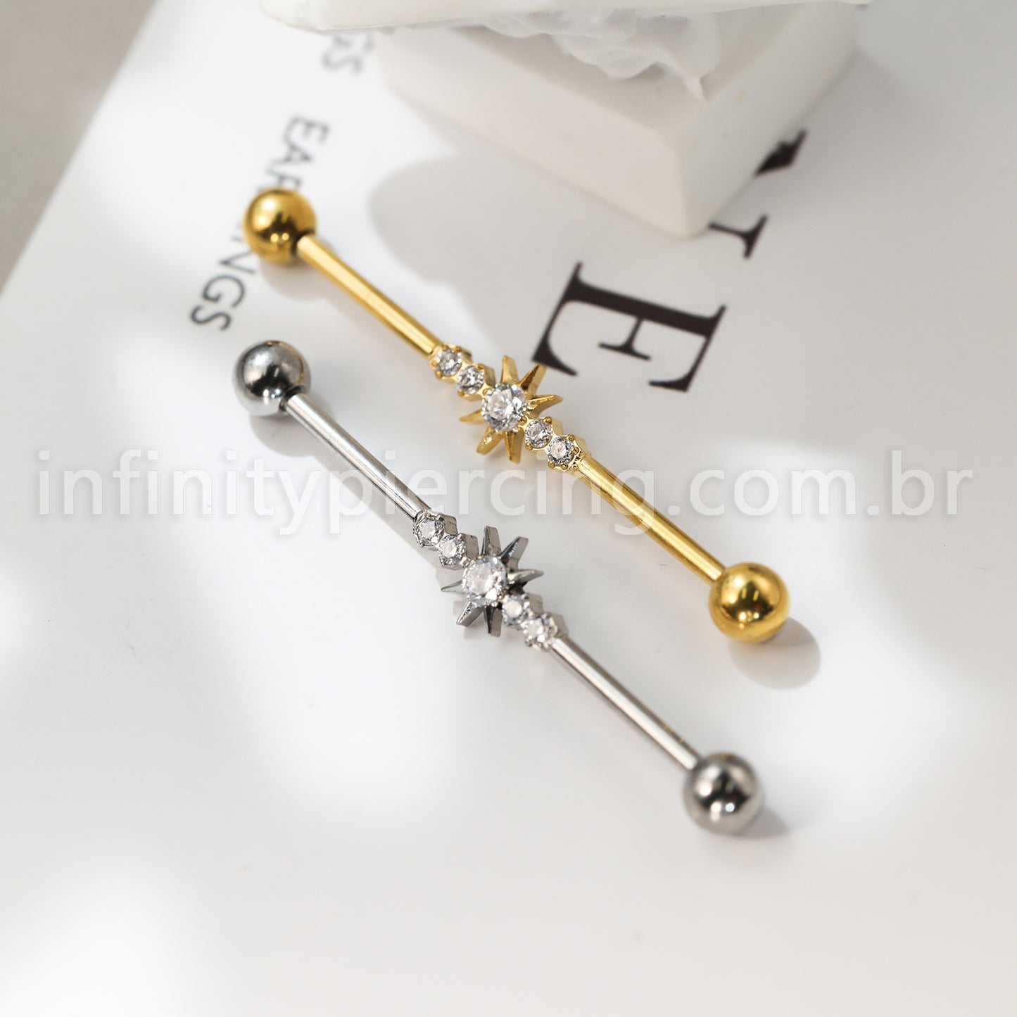 Piercing Transversal Titânio Zircônia Cravejada