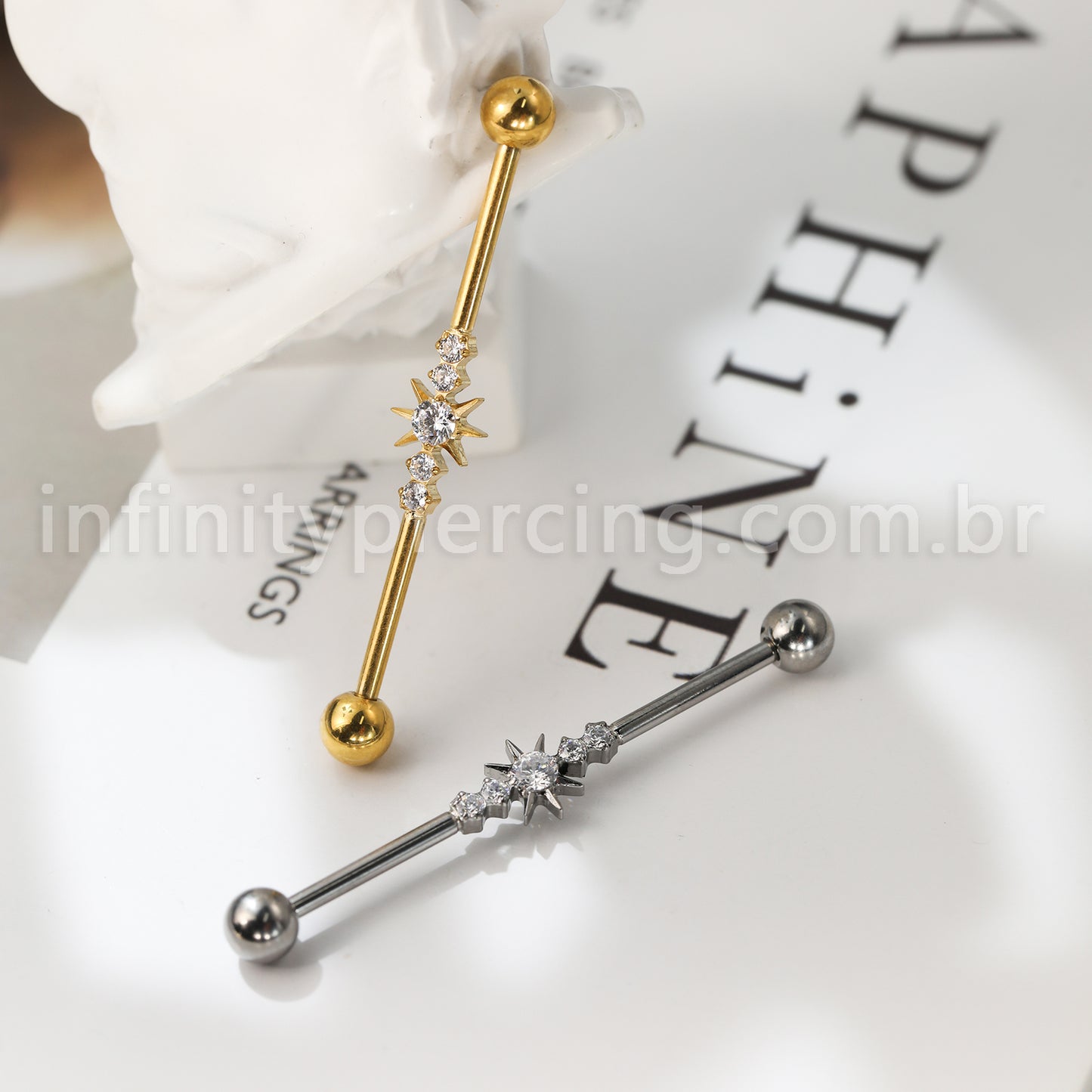Piercing Transversal Titânio Zircônia Cravejada