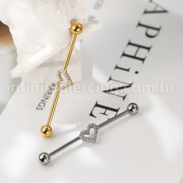 Piercing Transversal Titânio Coração Zircônia Cravejada